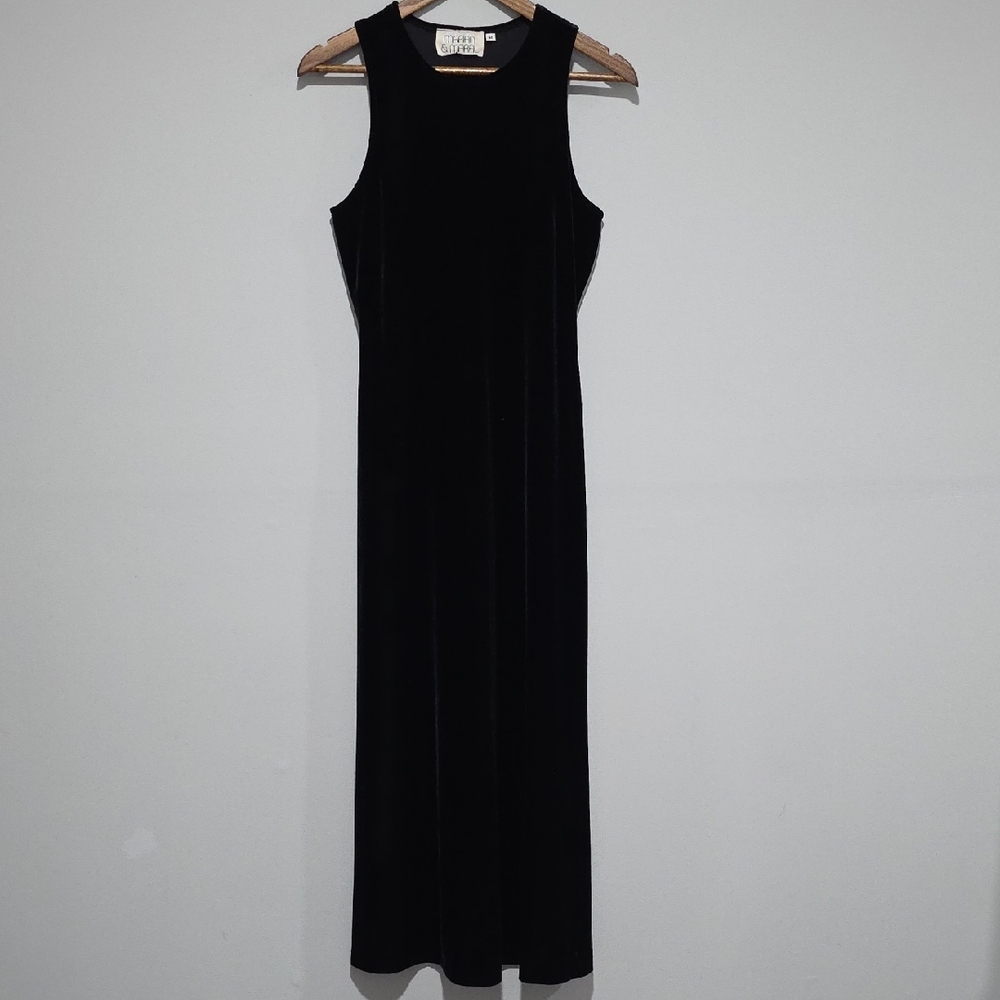 VTG Y2K 90s Marian & Maral Black Velvet Sleeveless Maxi Dress‎ Gothic Witch Med